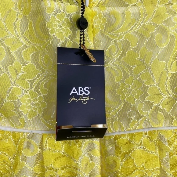 Abs Allen Schwartz Yellow Spring Summer Lace Garden Party Dress Size 2 - Picture 9 of 10